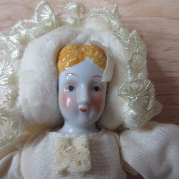 Unique Half Body Porcelain Doll 11" Overall Length Vintage 1970s - Picture 3 of 7